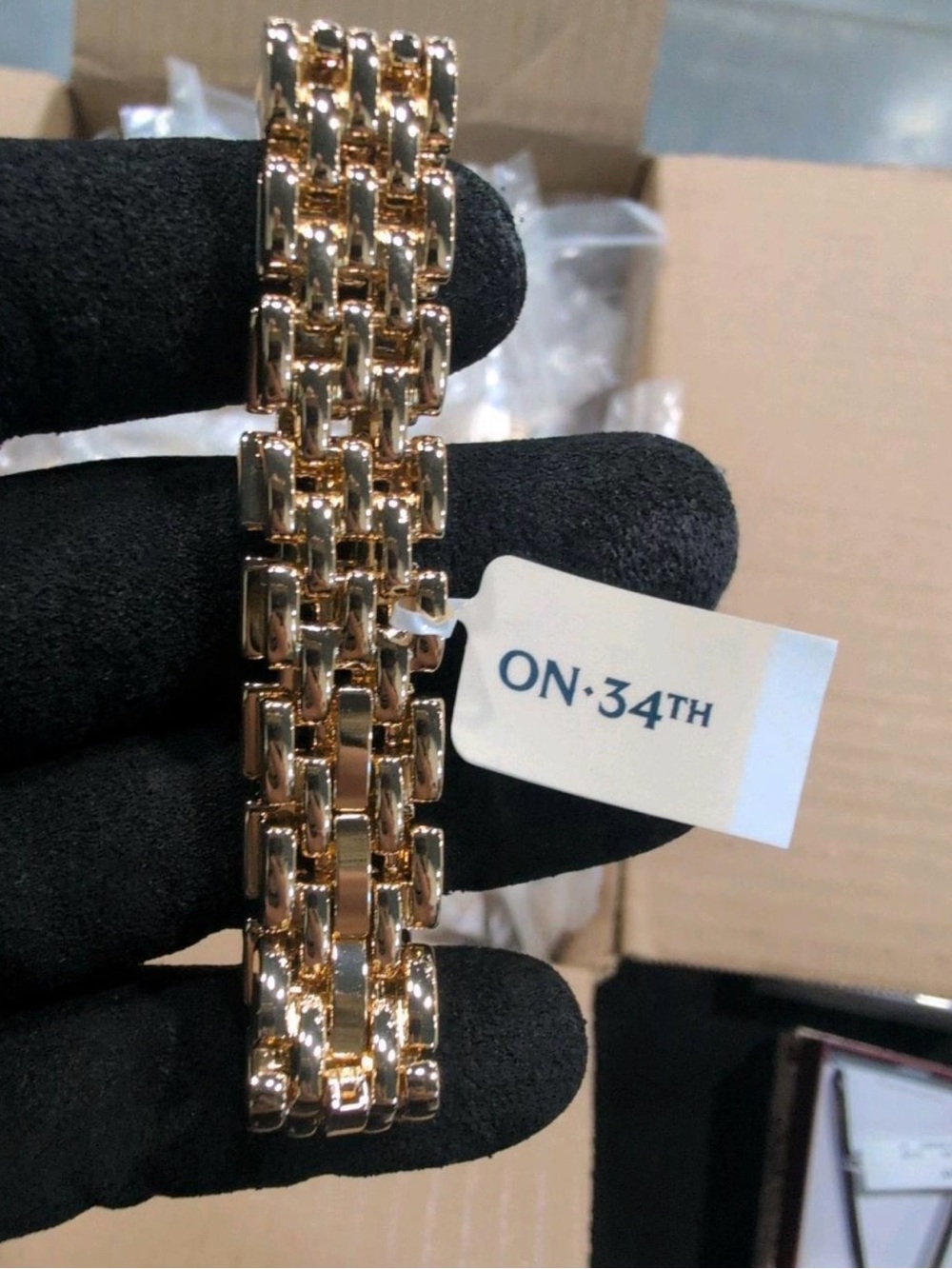 NWT On 34th Macy’s Gold-Tone Watch Link Bangle Bracelet